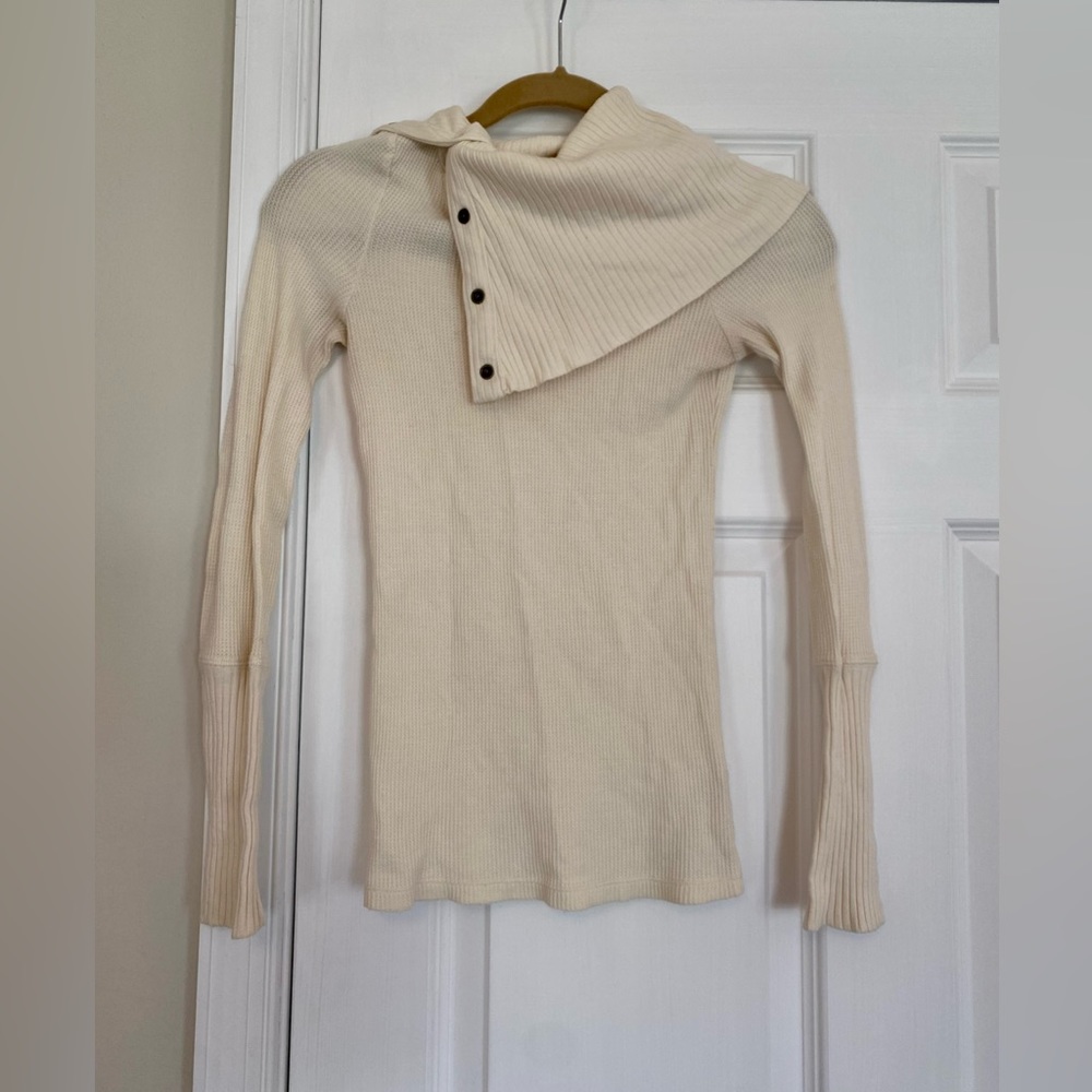 Anthropologie Waffle Knit Fitted Turtleneck with Snap Closure Details